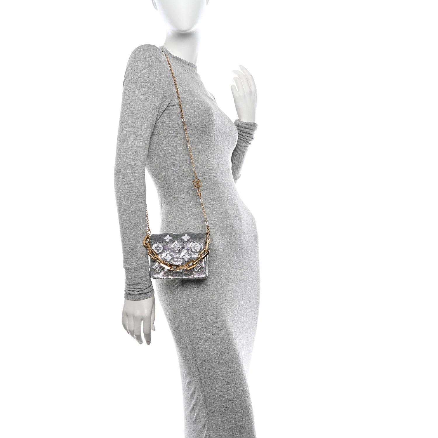 Louis Vuitton Satin Sequin Embroidered Monogram Coussin Belt Bag Silver 2 of 9