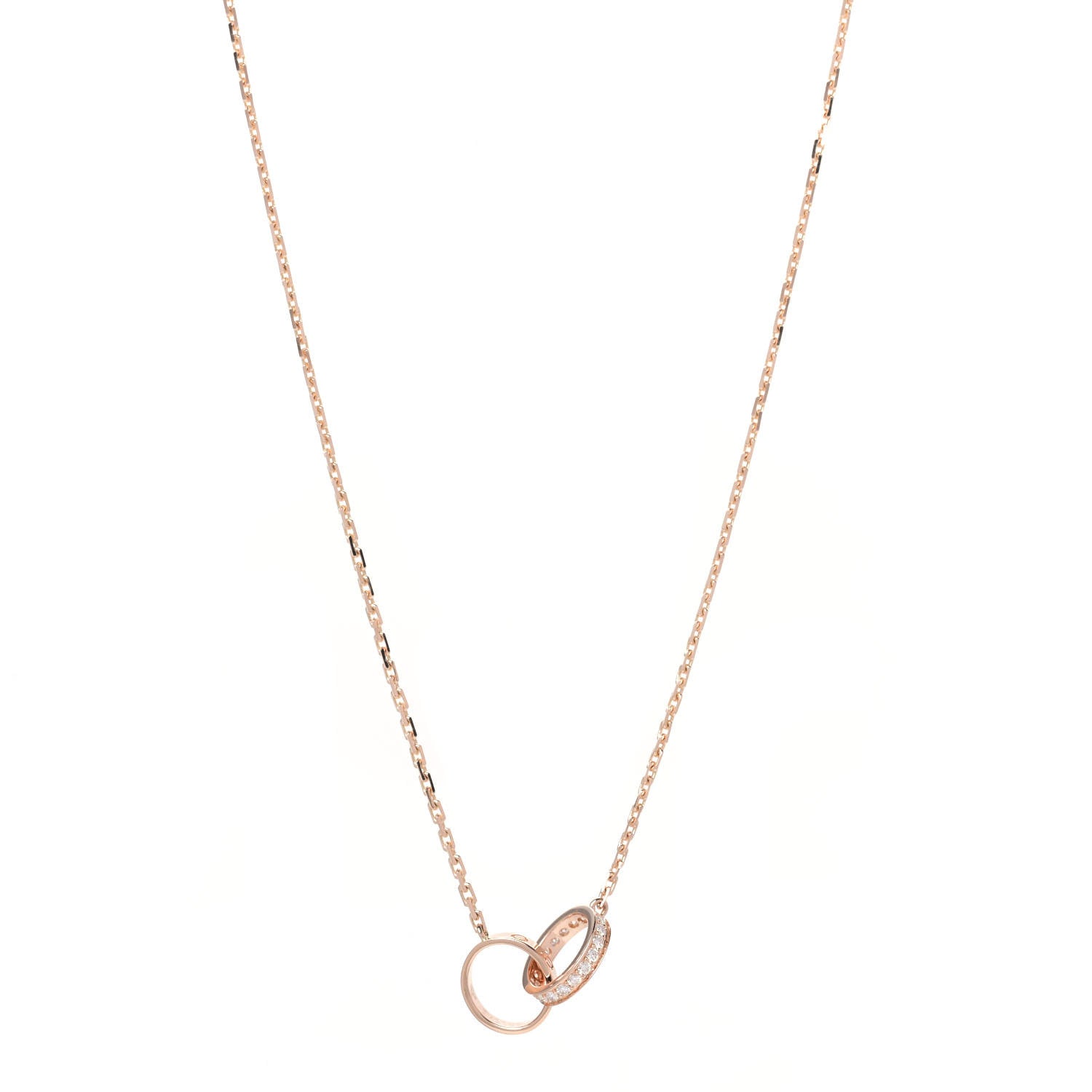 Cartier 18K Pink Gold Diamond Interlocking LOVE Necklace 1 of 6