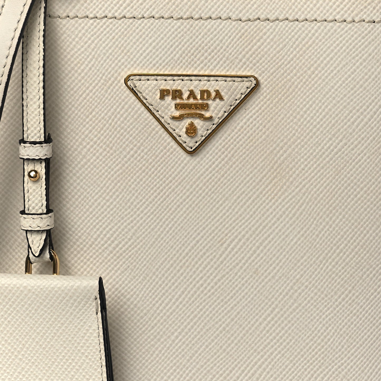 Saffiano Cuir Calfskin Small Panier Bucket Bag White Black