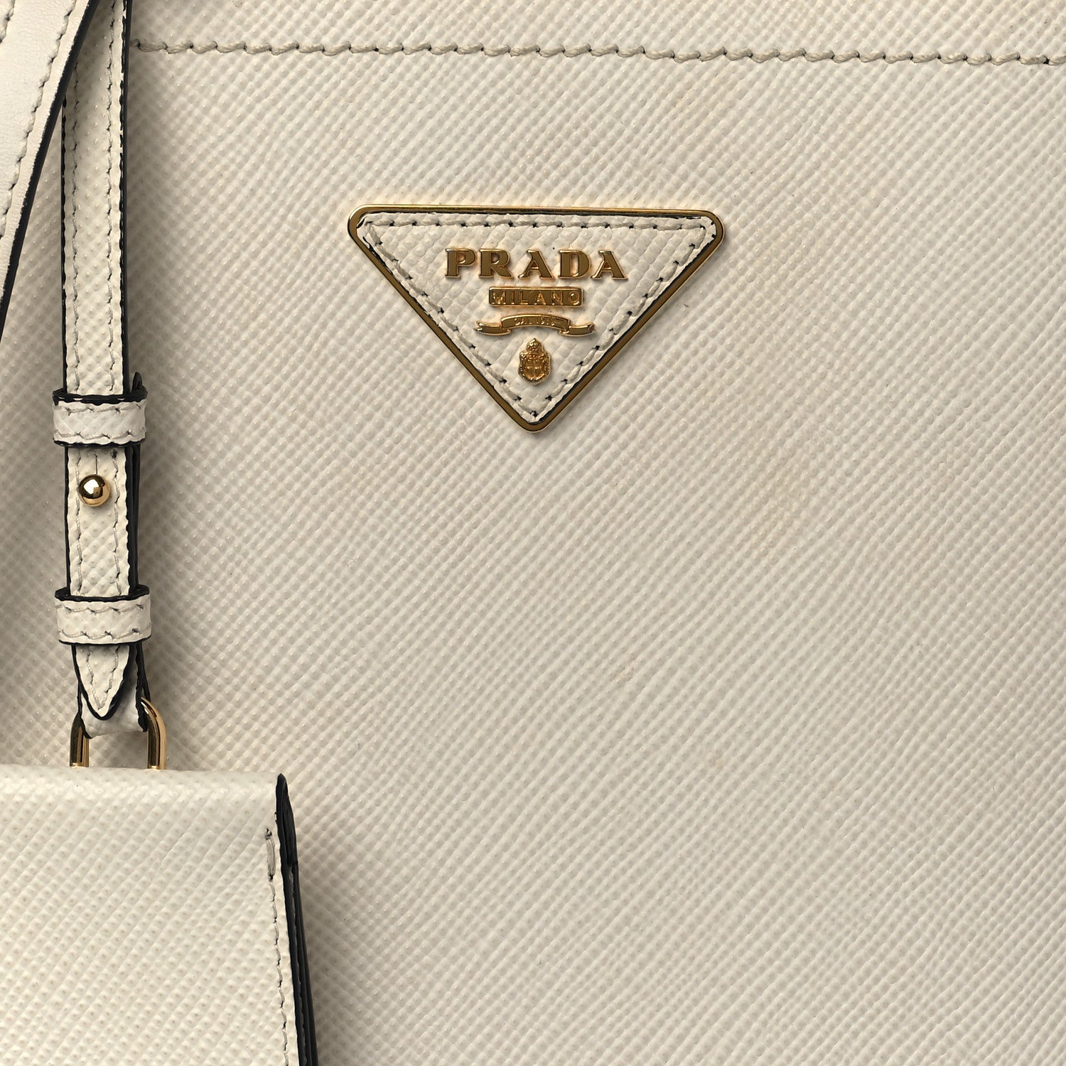 Prada Saffiano Cuir Calfskin Small Panier Bucket Bag White Black 7 of 9