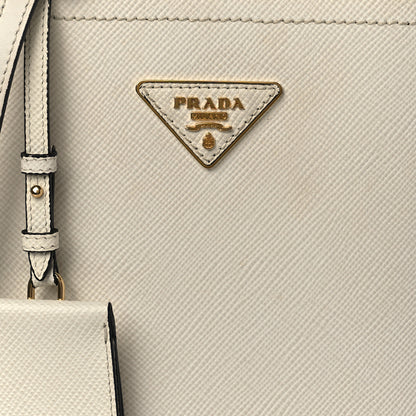 Prada Saffiano Cuir Calfskin Small Panier Bucket Bag White Black 7 of 9