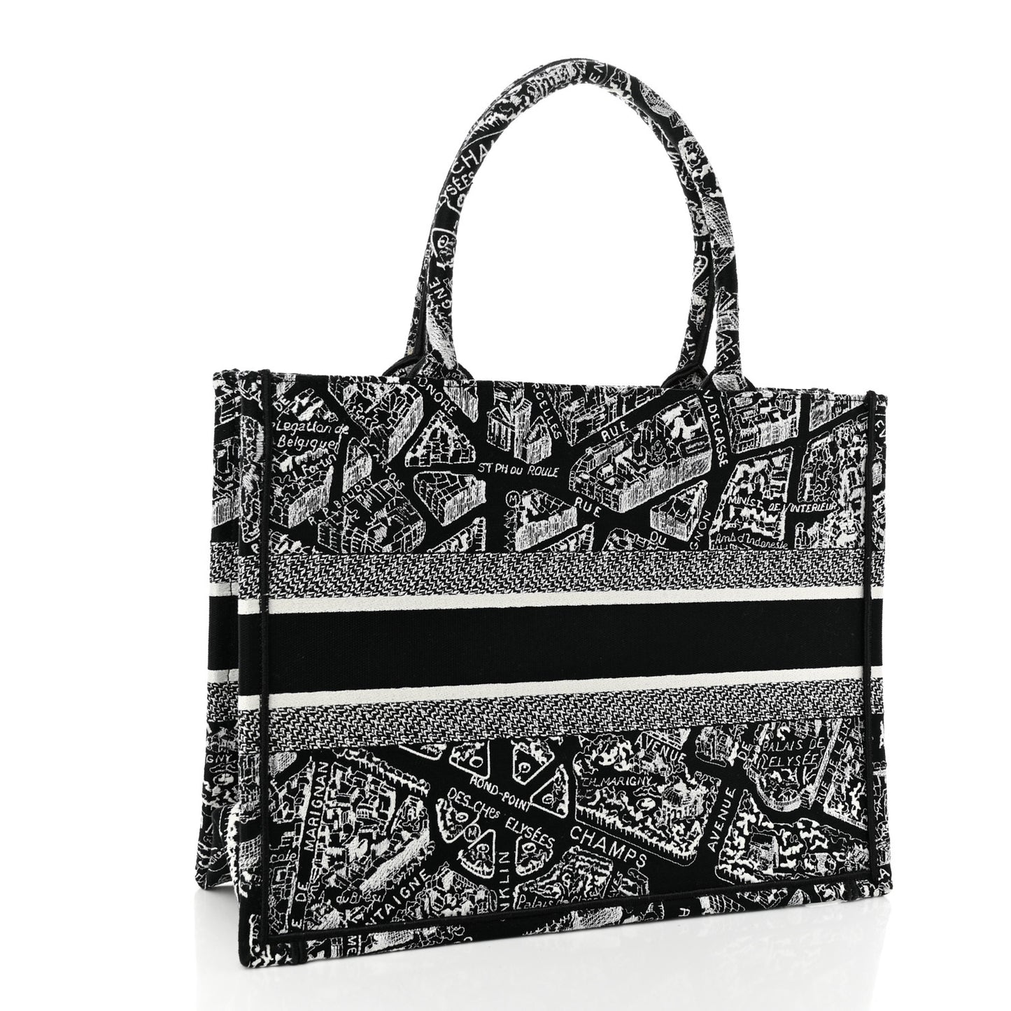 Canvas Embroidered Medium Plan De Paris Book Tote Black White