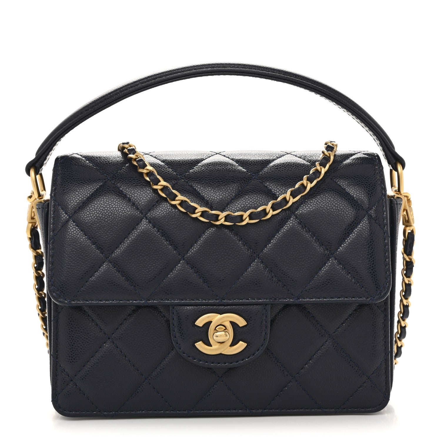 Chanel Shiny Caviar Quilted Mini Top Handle Flap Navy Blue 1 of 12