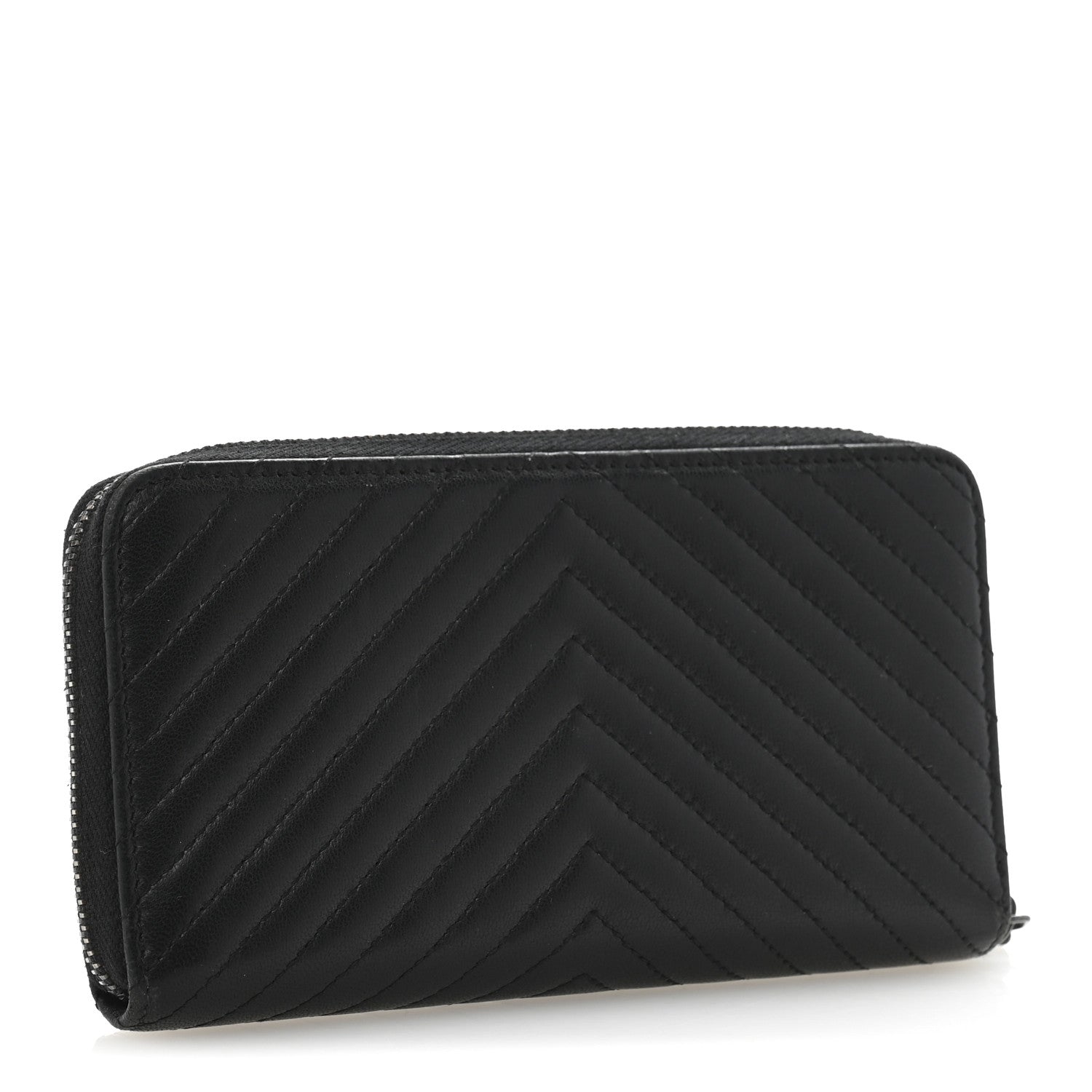 Chanel Lambskin Chevron Quilted Zip Around Wallet Black 3 of 10