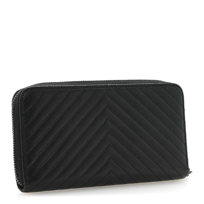 Chanel Lambskin Chevron Quilted Zip Around Wallet Black 3 of 10