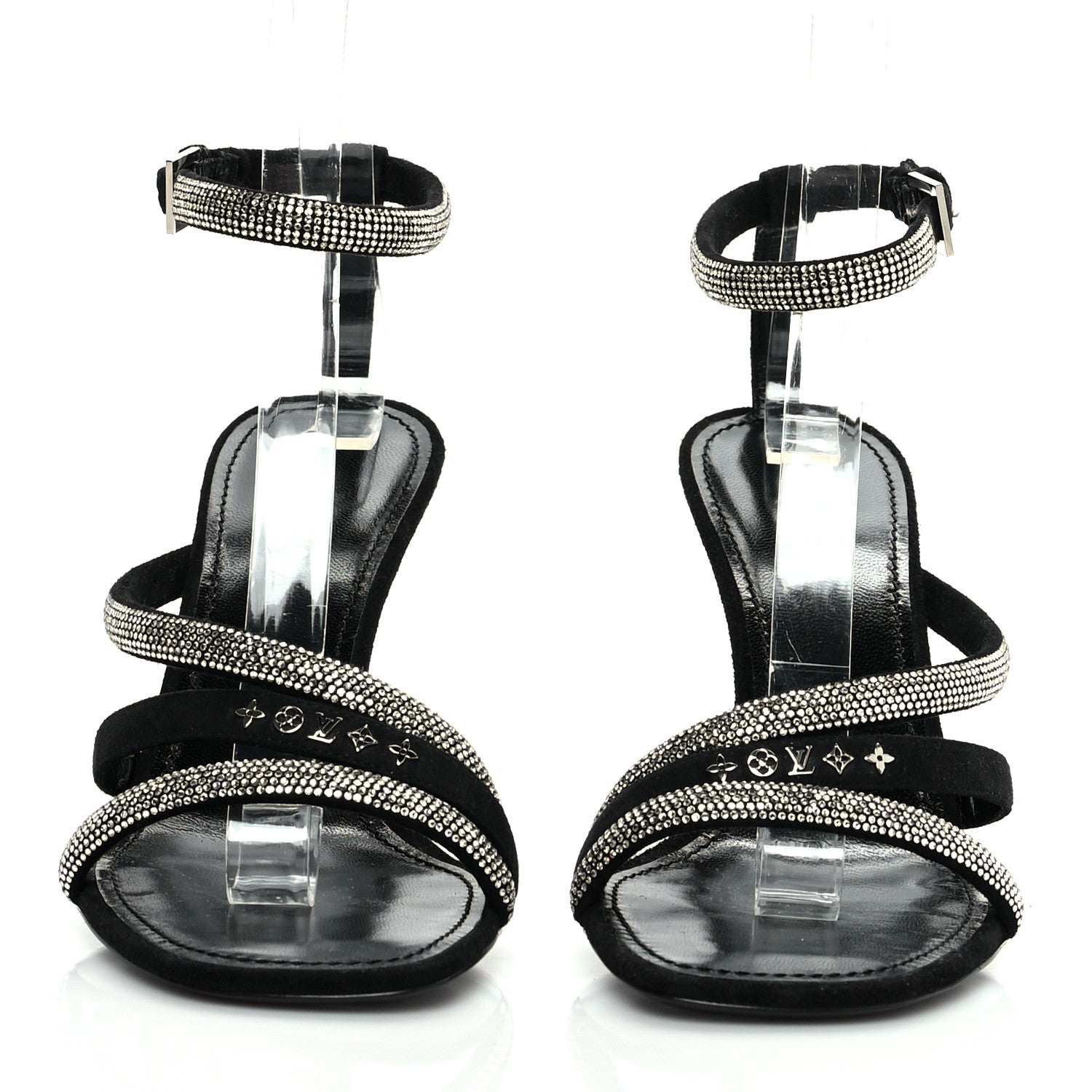 Louis Vuitton Suede Goat Rhinestone Appeal Sandals 37.5 Black 2 of 8