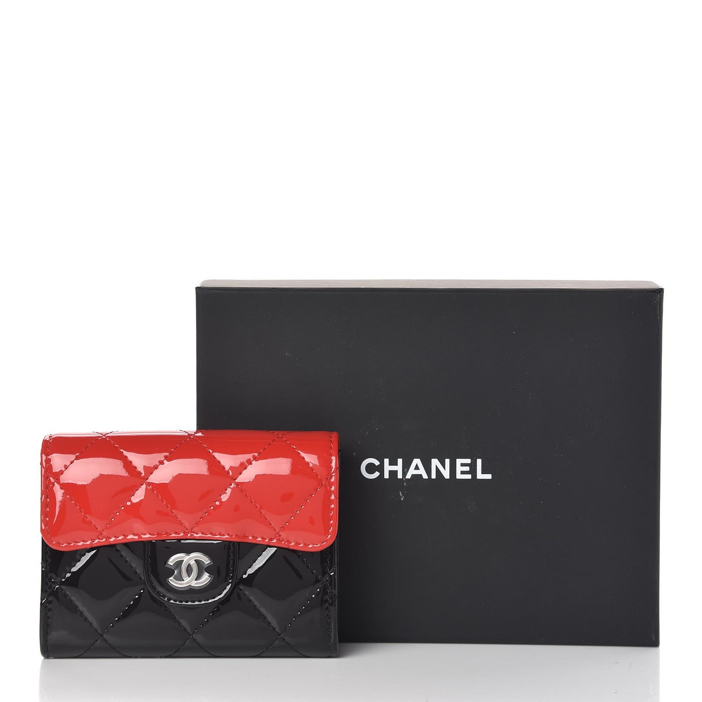 Patent Quilted Bi-Color Flap Card Holder Wallet Black Red