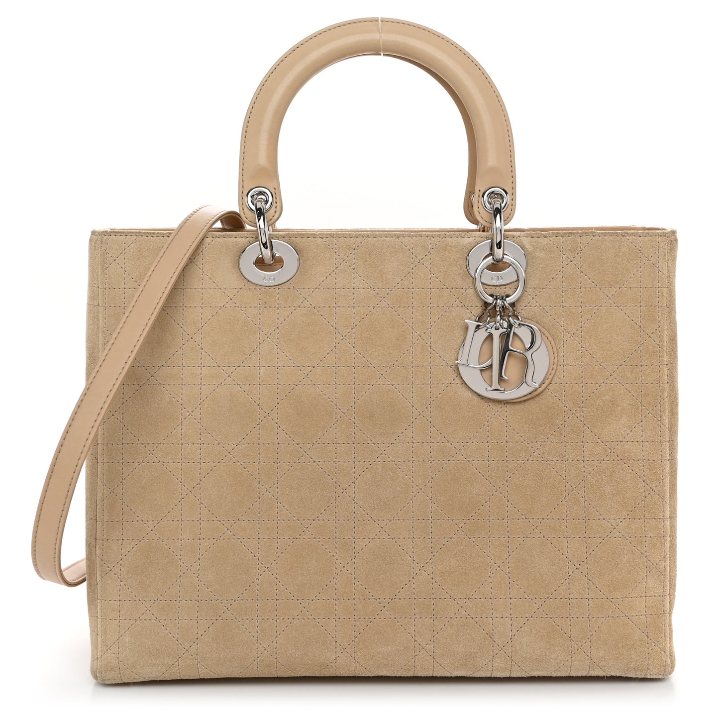 Suede Cannage Large Lady Dior Beige