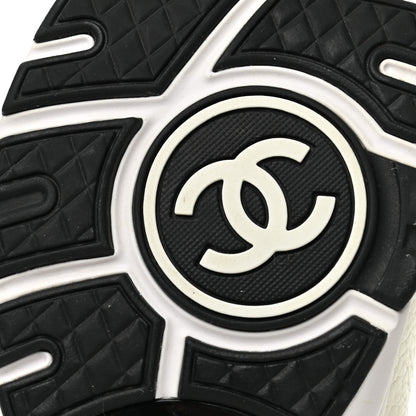 Chanel Mesh Suede Calfskin Grained Calfskin Womens CC Sneakers 40 White Black 6 of 8