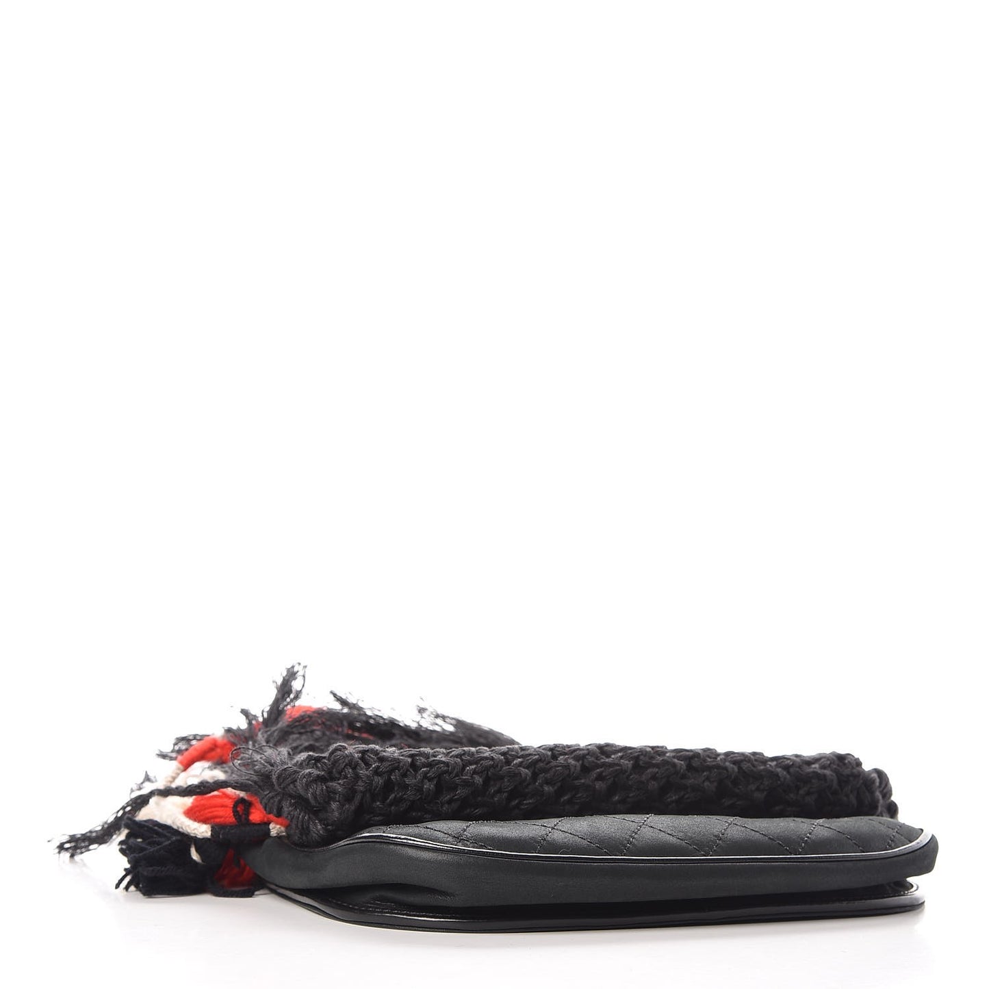 Crochet Iridescent Calfskin Quilted Fringe Messenger Black