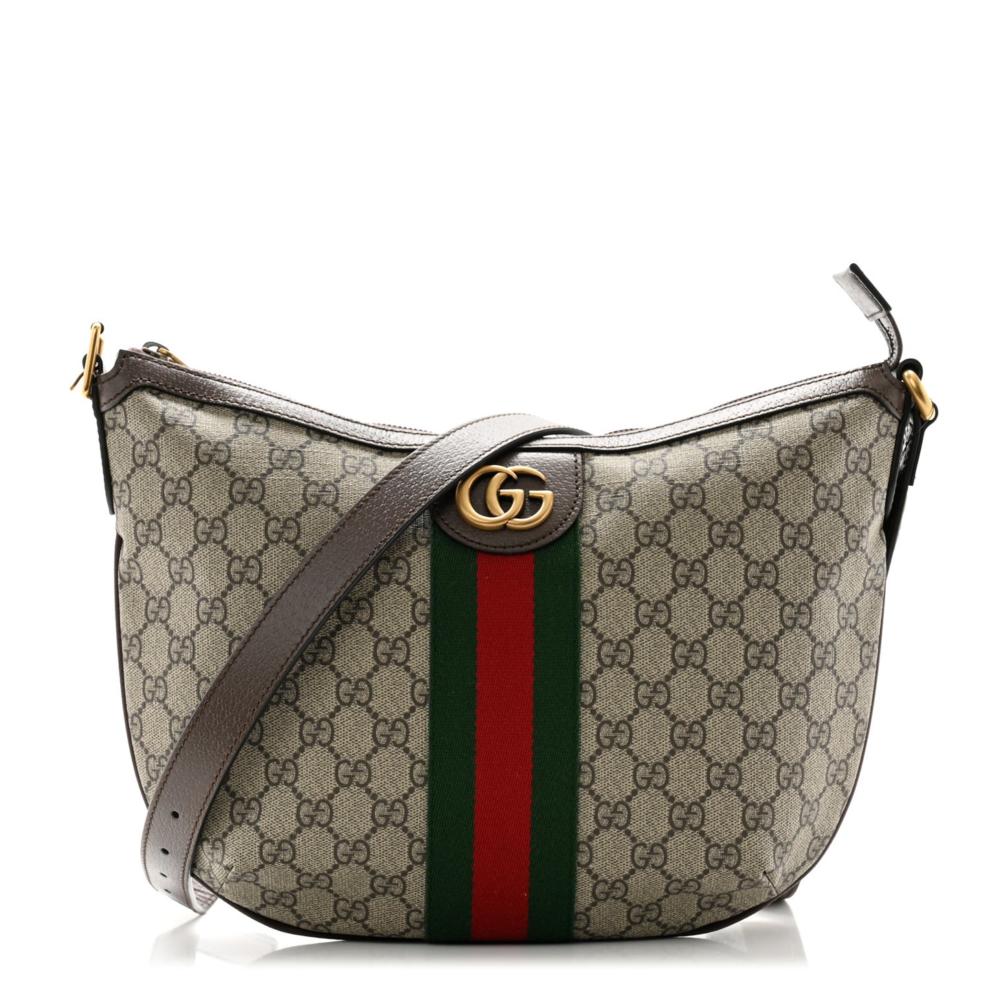 GG Supreme Monogram Web Small Ophidia Half Moon Hobo Brown