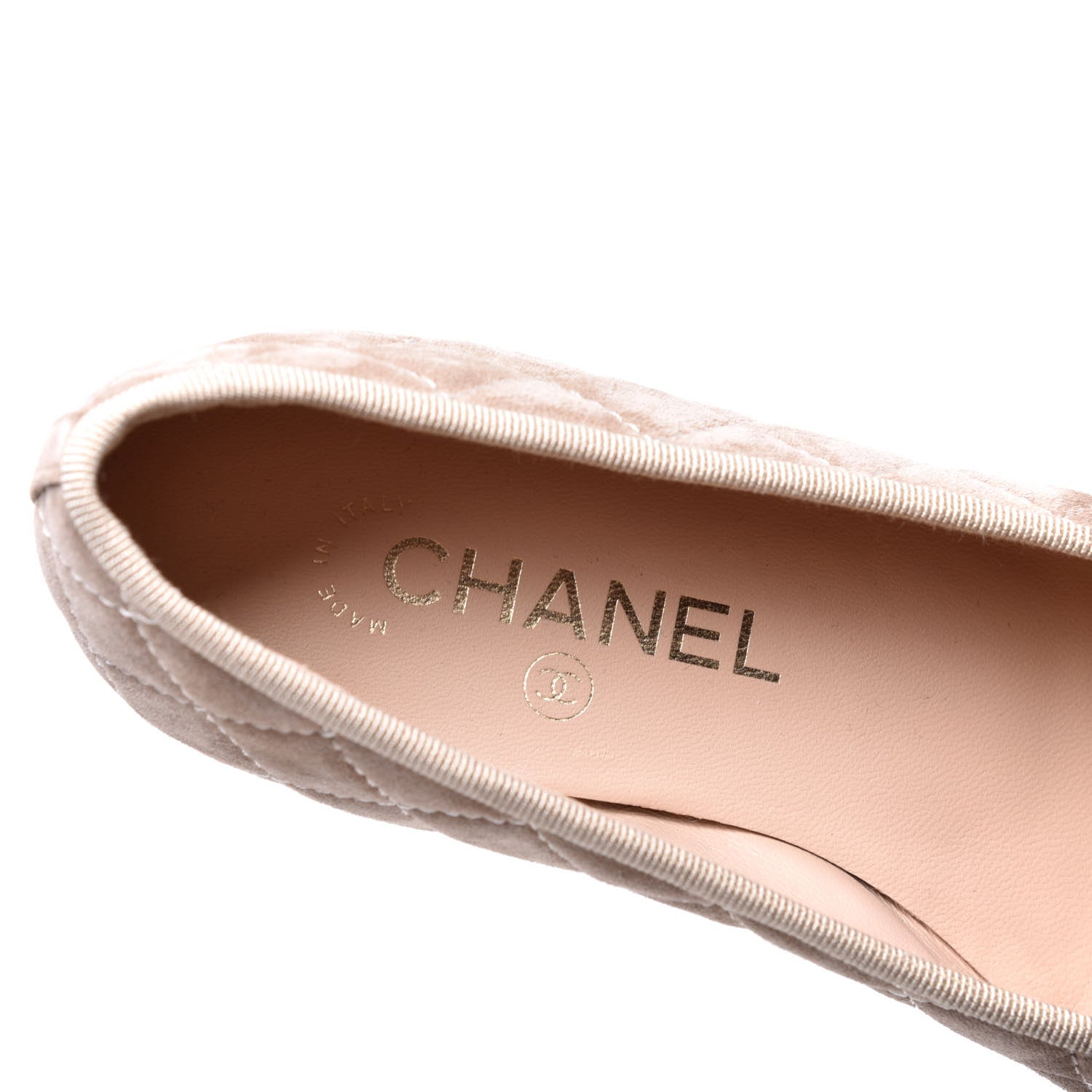 Chanel Suede Quilted Cap Toe CC Ballerina Flats 36 Beige 6 of 7