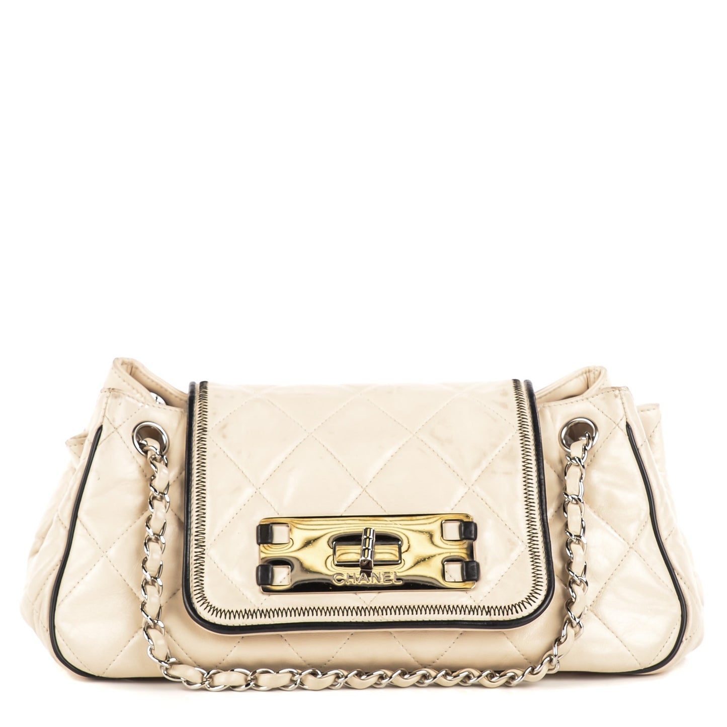 Lambskin Quilted East West Accordion White