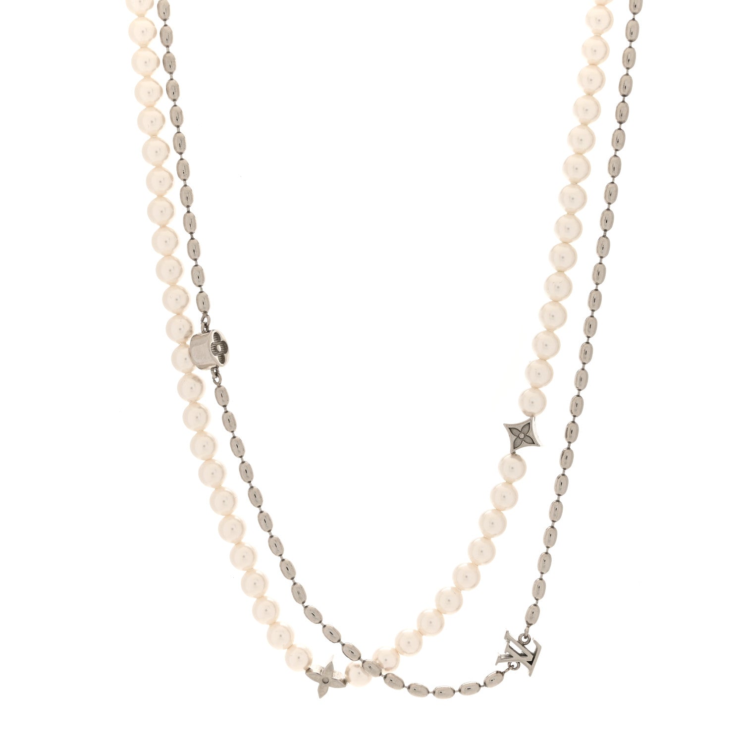 Louis Vuitton Metal Pearls Fusion Necklace Silver 1 of 7