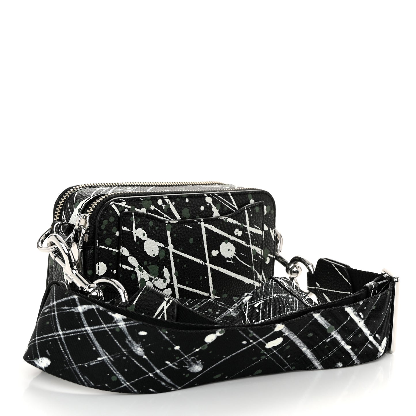 Calfskin Paint Splatter Small Snapshot Camera Bag Black Multi