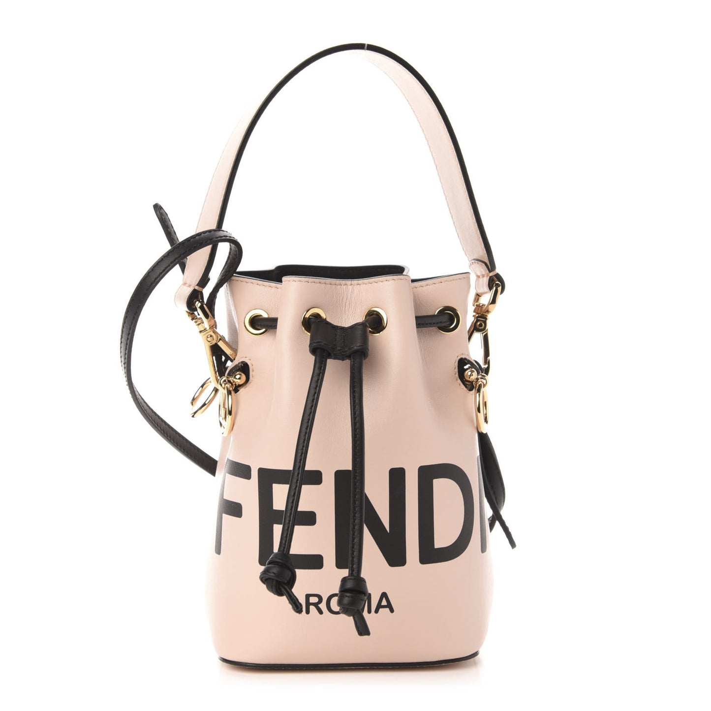 Vitello Fluffy Grace F is Fendi Logo Embossed Mini Mon Tresor Bucket Bag Rosa Quarzo Black