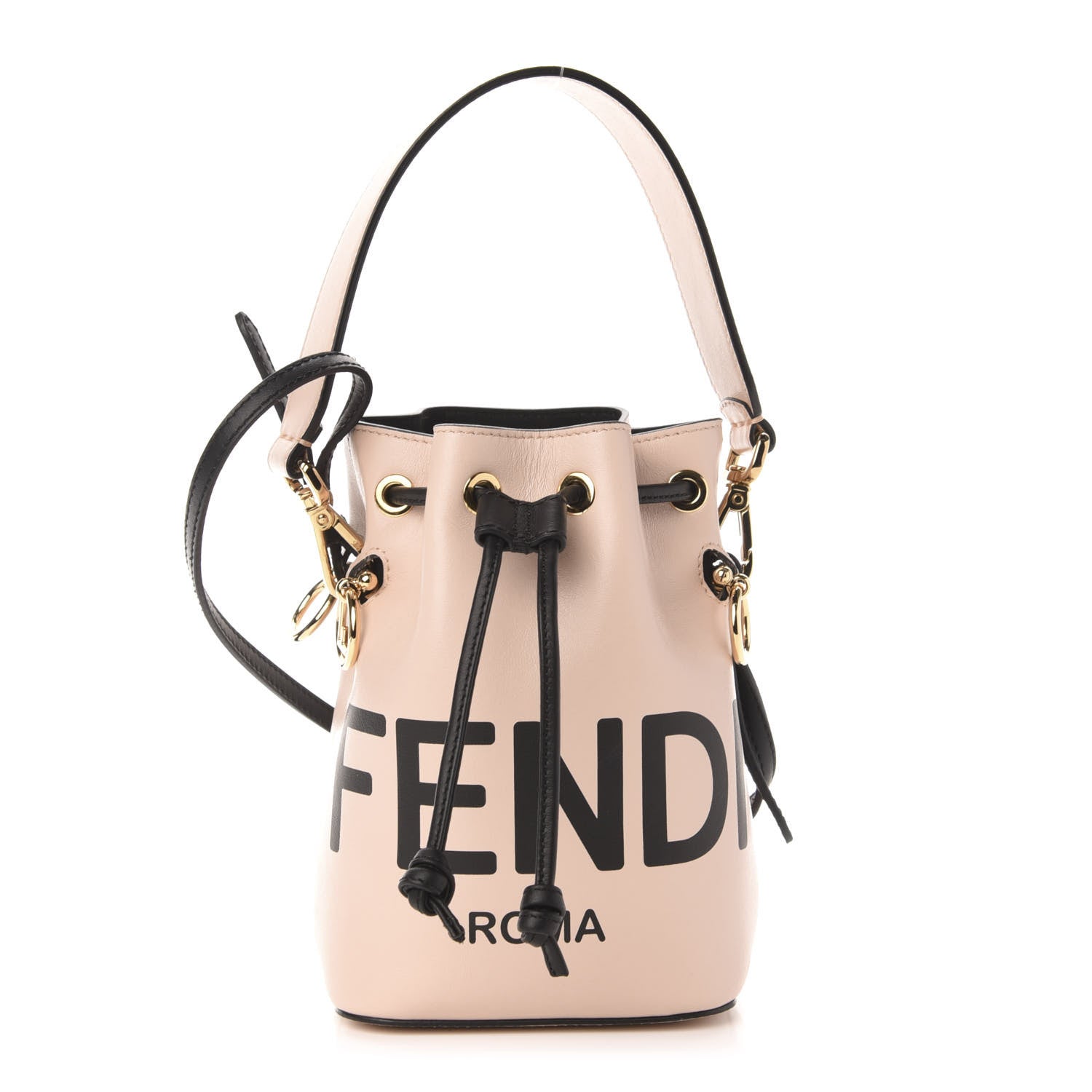 Fendi Vitello Fluffy Grace F is Fendi Logo Embossed Mini Mon Tresor Bucket Bag Rosa Quarzo Black 1 of 11