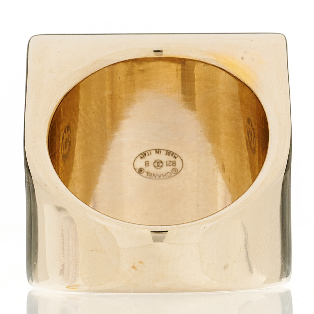 Metal Enamel CC Square Ring 6.75 54 Black Gold