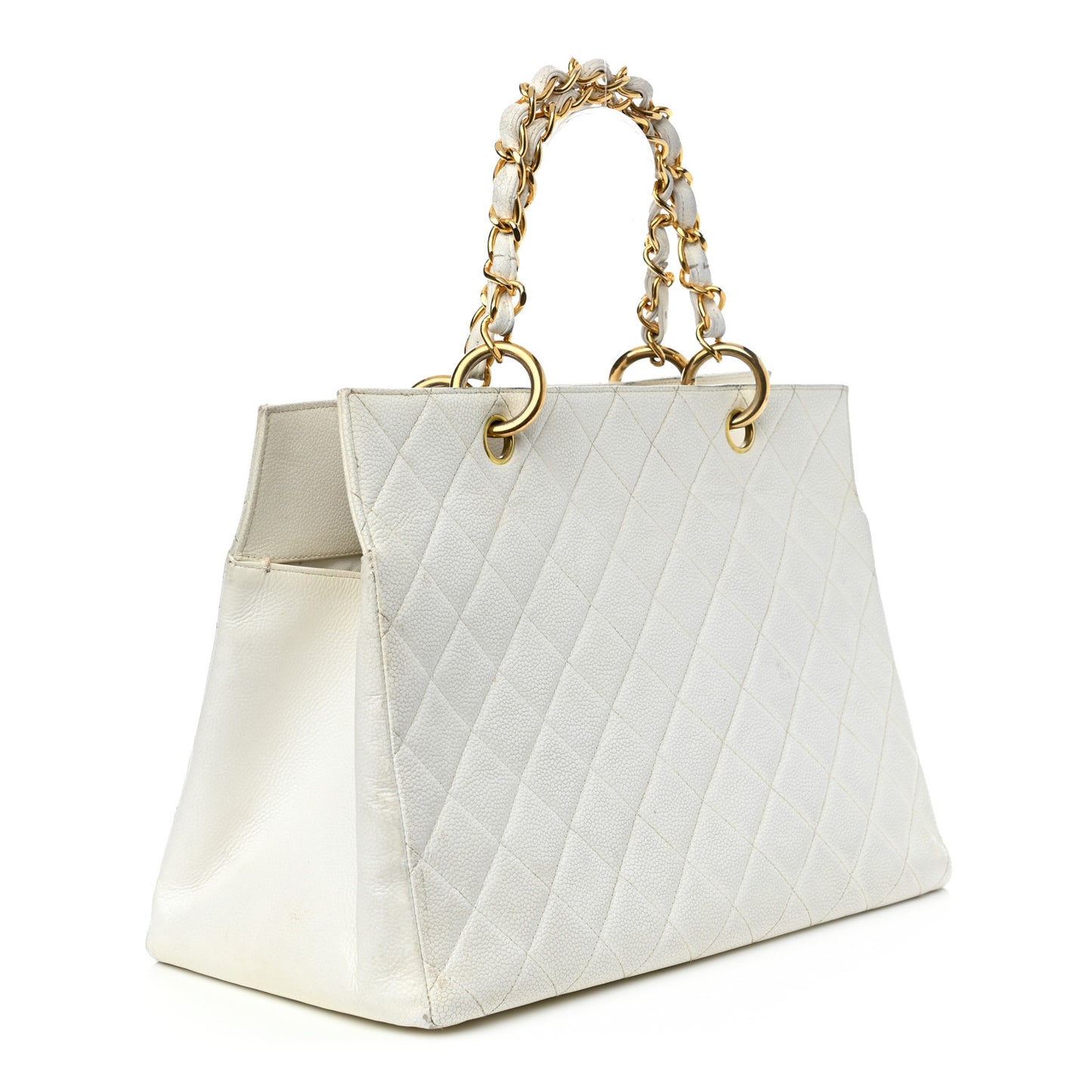 Caviar Quilted CC Tote White