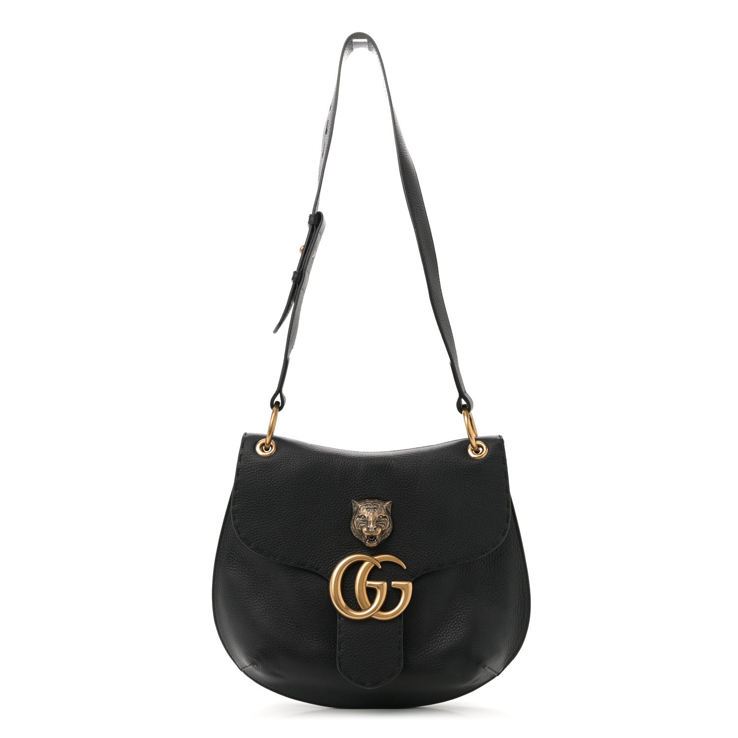 Gucci Cellarius Calfskin Feline GG Marmont Flap Shoulder Bag Black 1 of 10