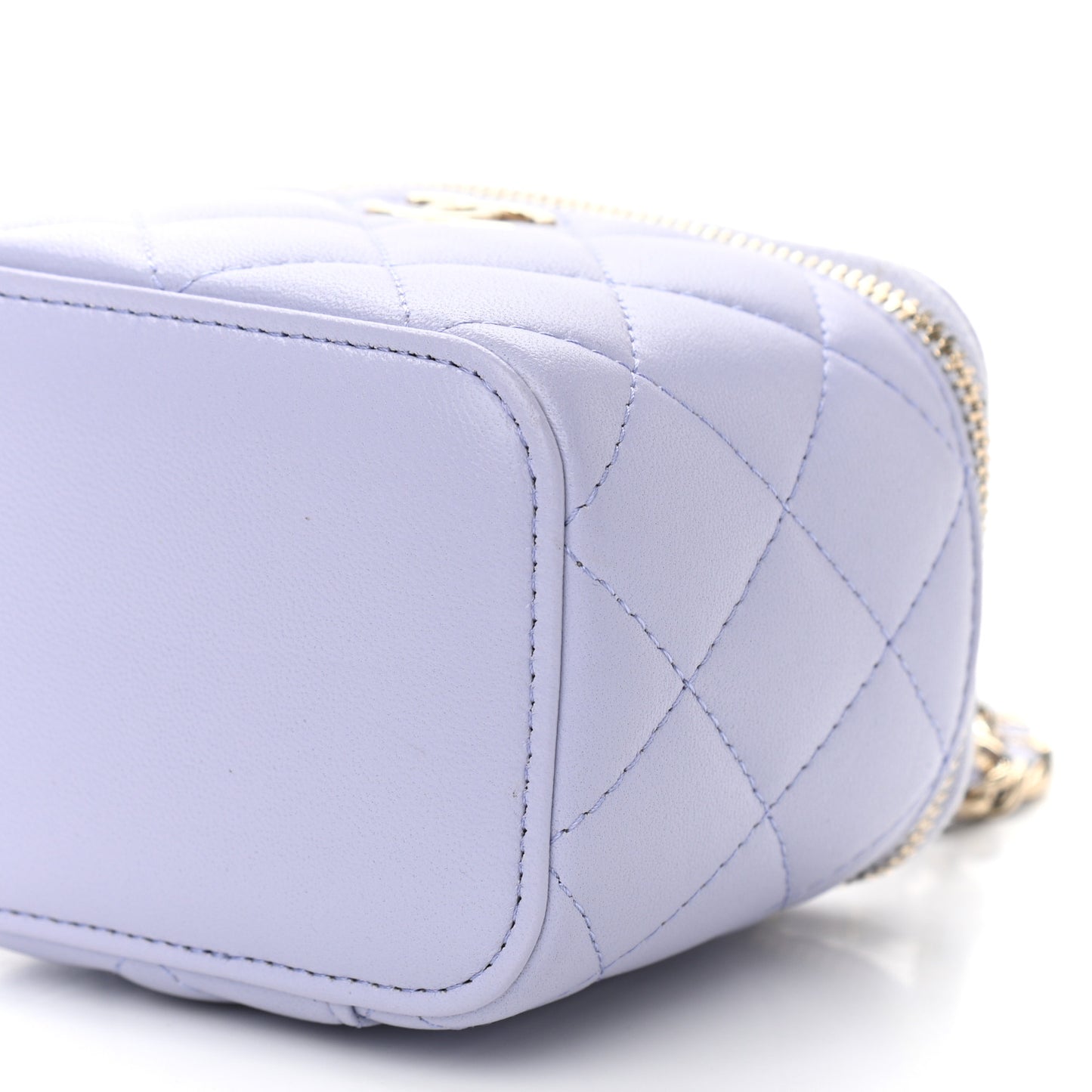 Lambskin Quilted Top Handle Mini Vanity Case With Chain Light Purple