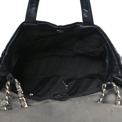 Chanel Glazed Calfskin Lambskin Quilted Portobello Tote Black Grey 5 of 11