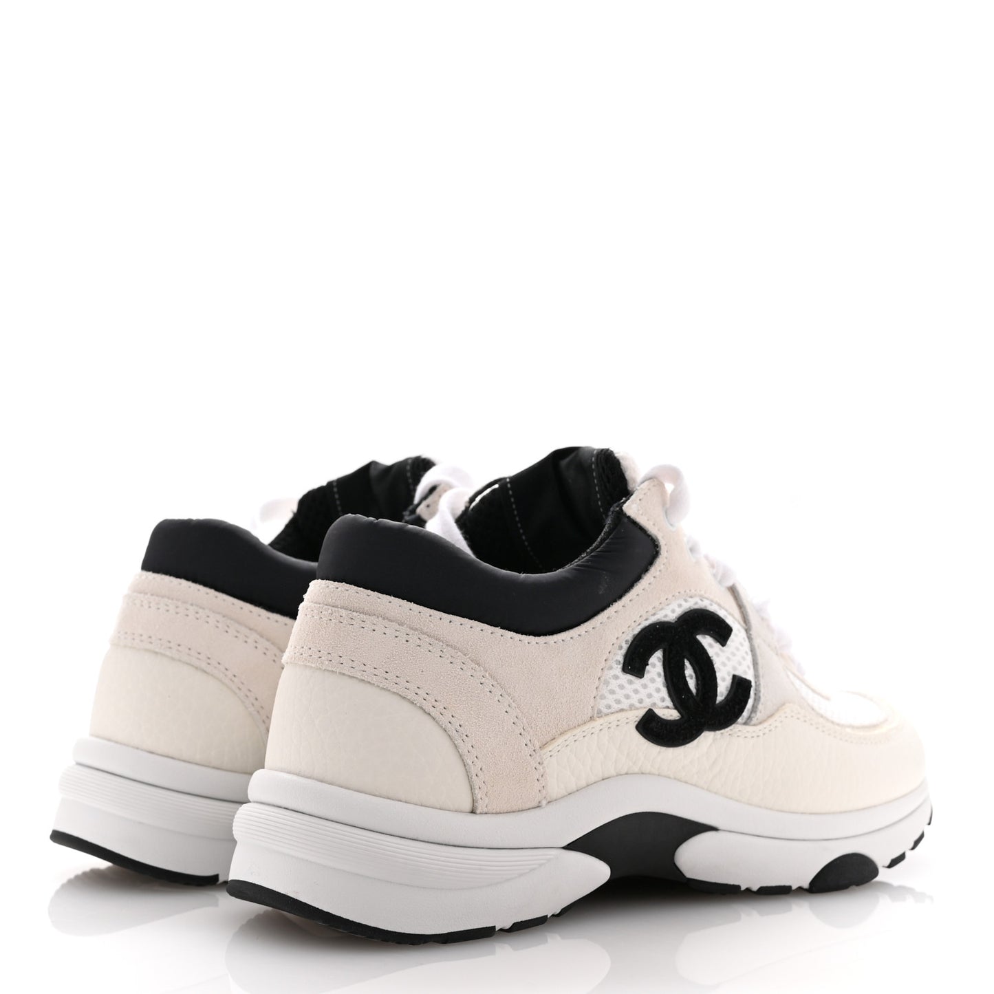 Mesh Suede Calfskin Grained Calfskin Womens CC Sneakers 35 White Black