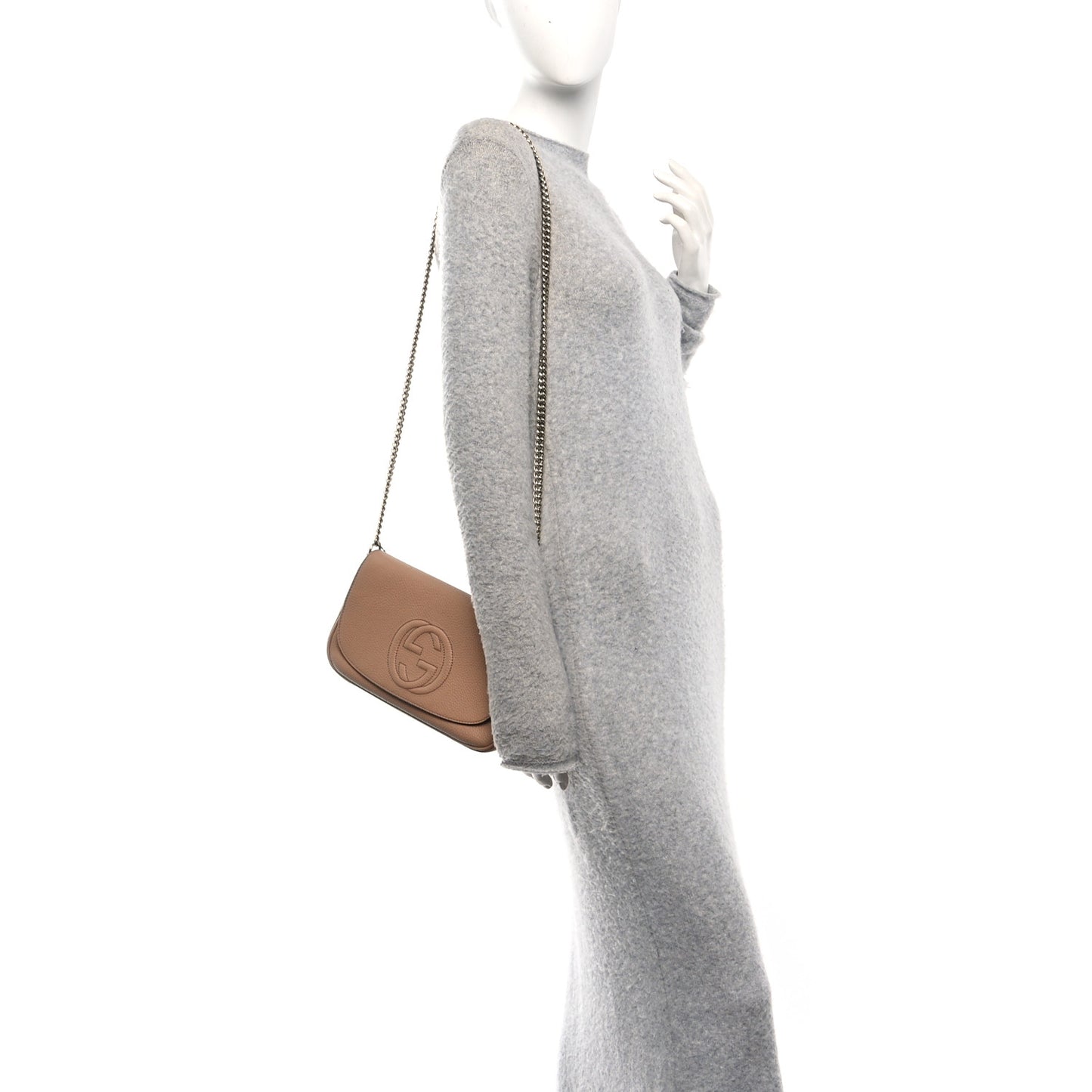 Pebbled Calfskin Medium Soho Flap Crossbody Camelia