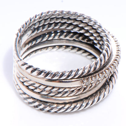 David Yurman Sterling Silver 14K White Gold Diamond 11mm Wide Crossover Cable Ring 52 6 4 of 4