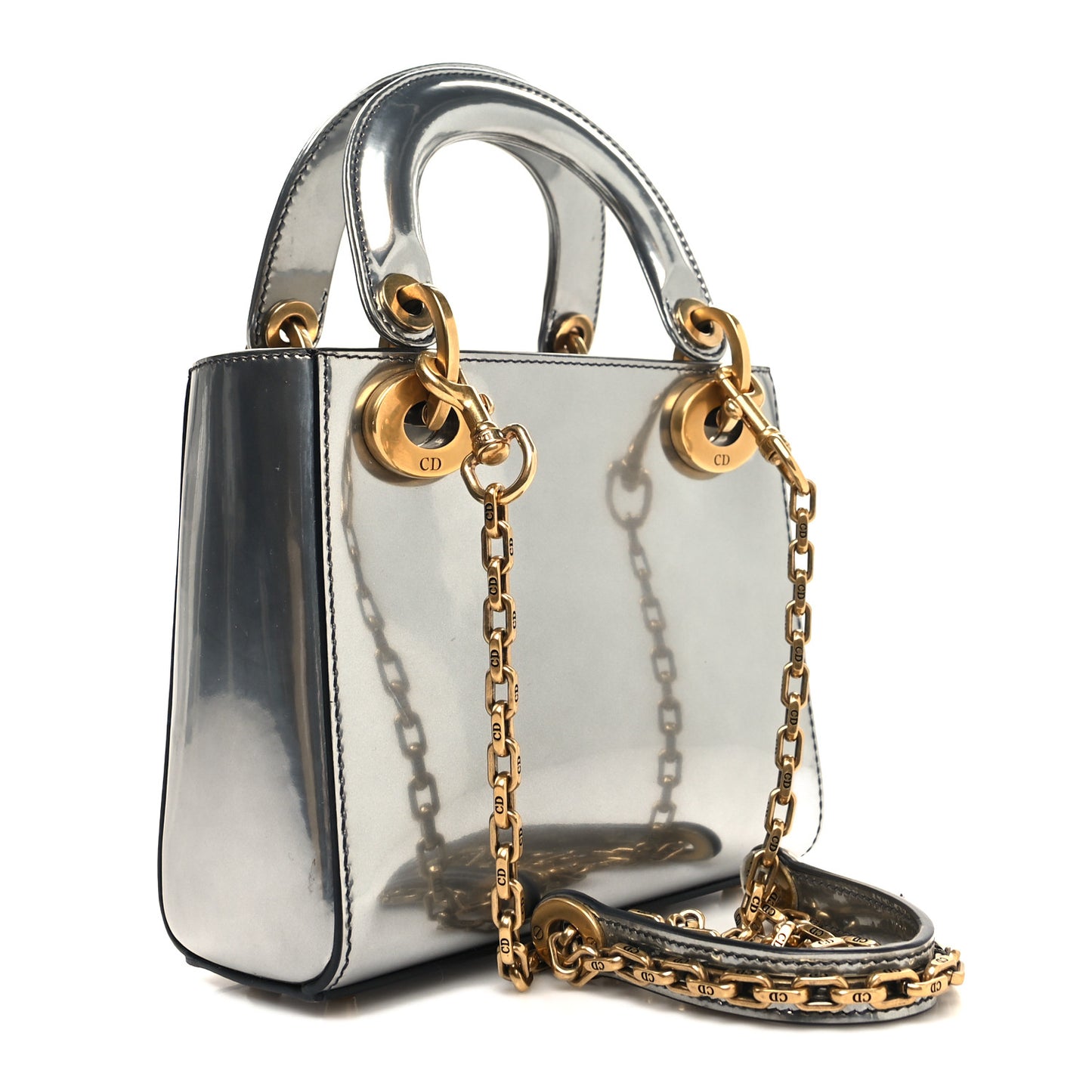 Metallic Glazed Calfskin Mini Lady Dior Silver