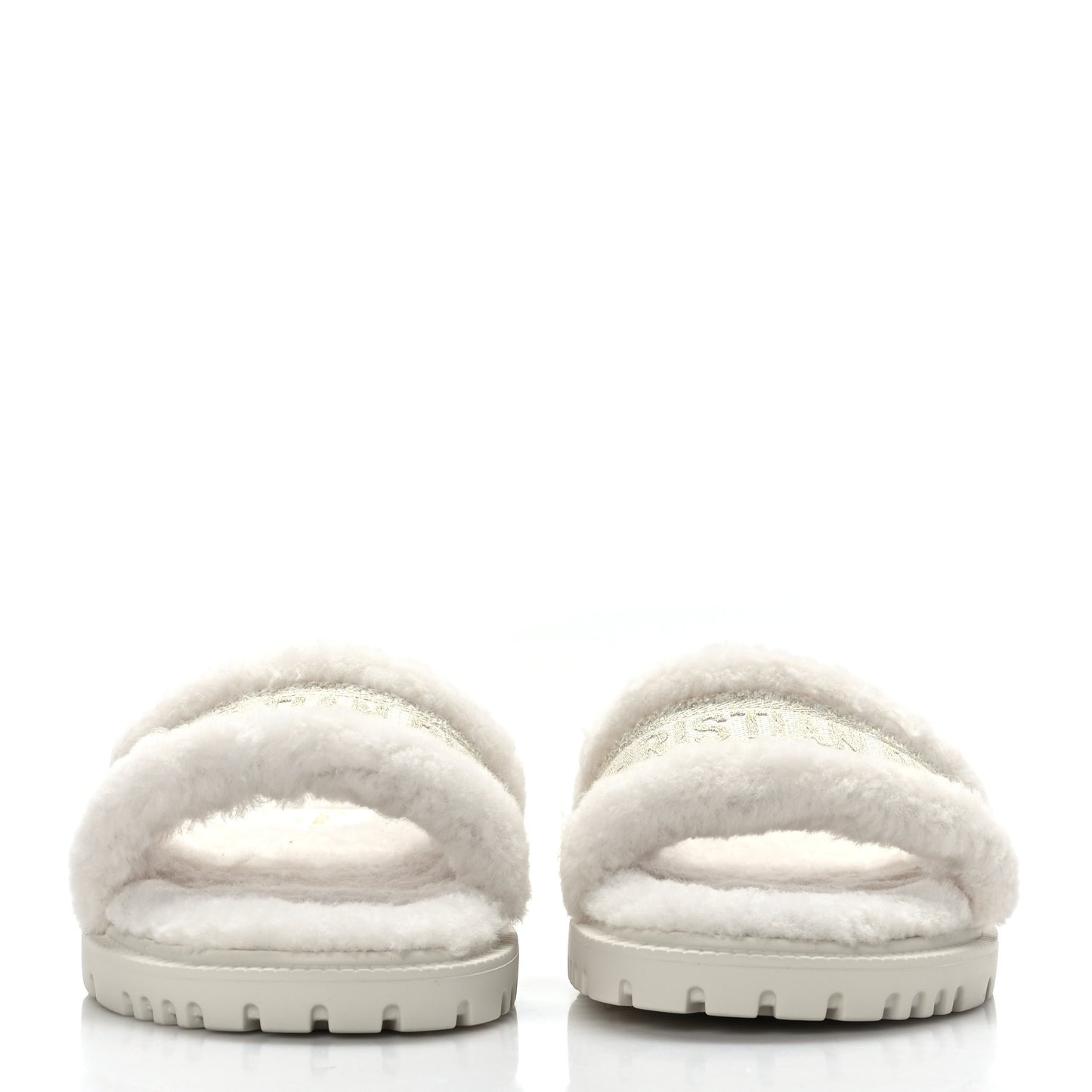 Shearling Canvas Lurex Embroidered Dway 10mm Slide Sandals 38.5 Natural Platinum