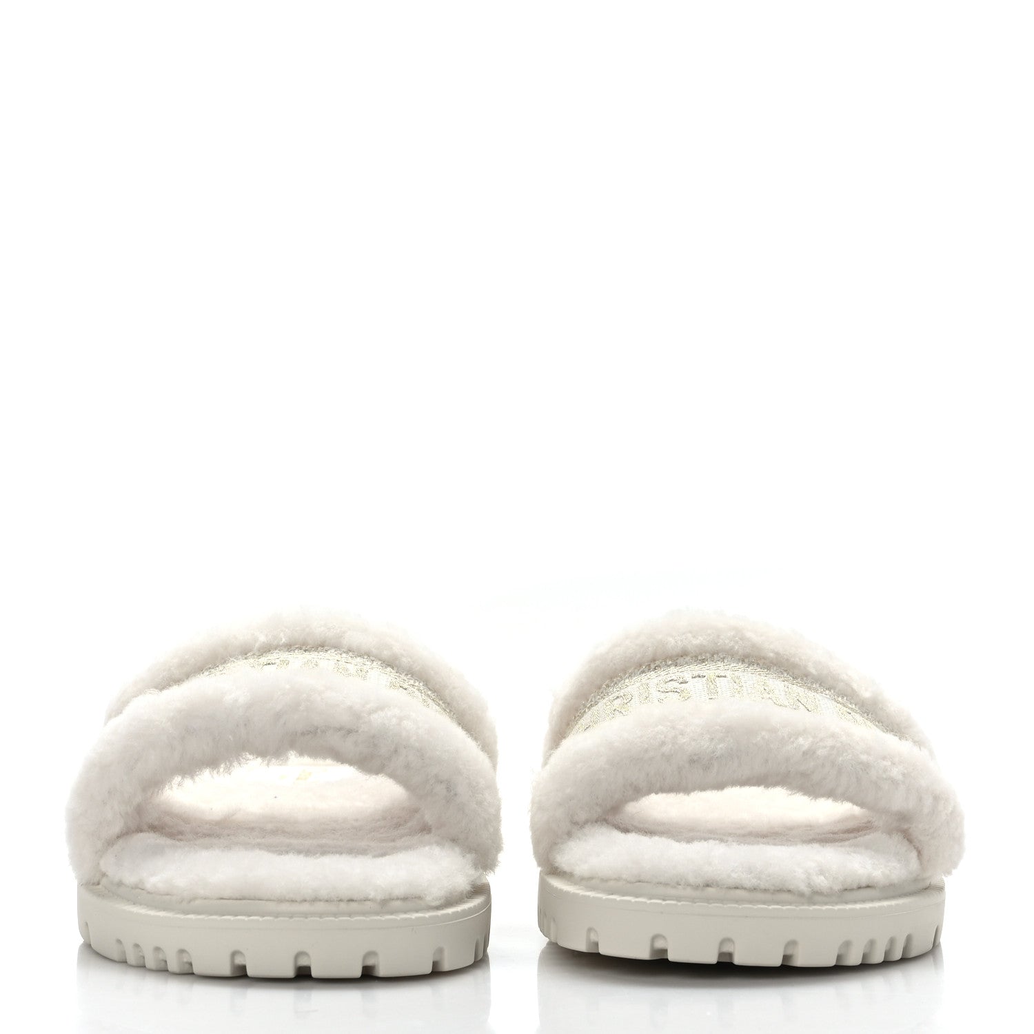 Christian Dior Shearling Canvas Lurex Embroidered Dway 10mm Slide Sandals 38.5 Natural Platinum 2 of 8