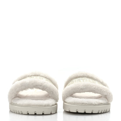 Christian Dior Shearling Canvas Lurex Embroidered Dway 10mm Slide Sandals 38.5 Natural Platinum 2 of 8