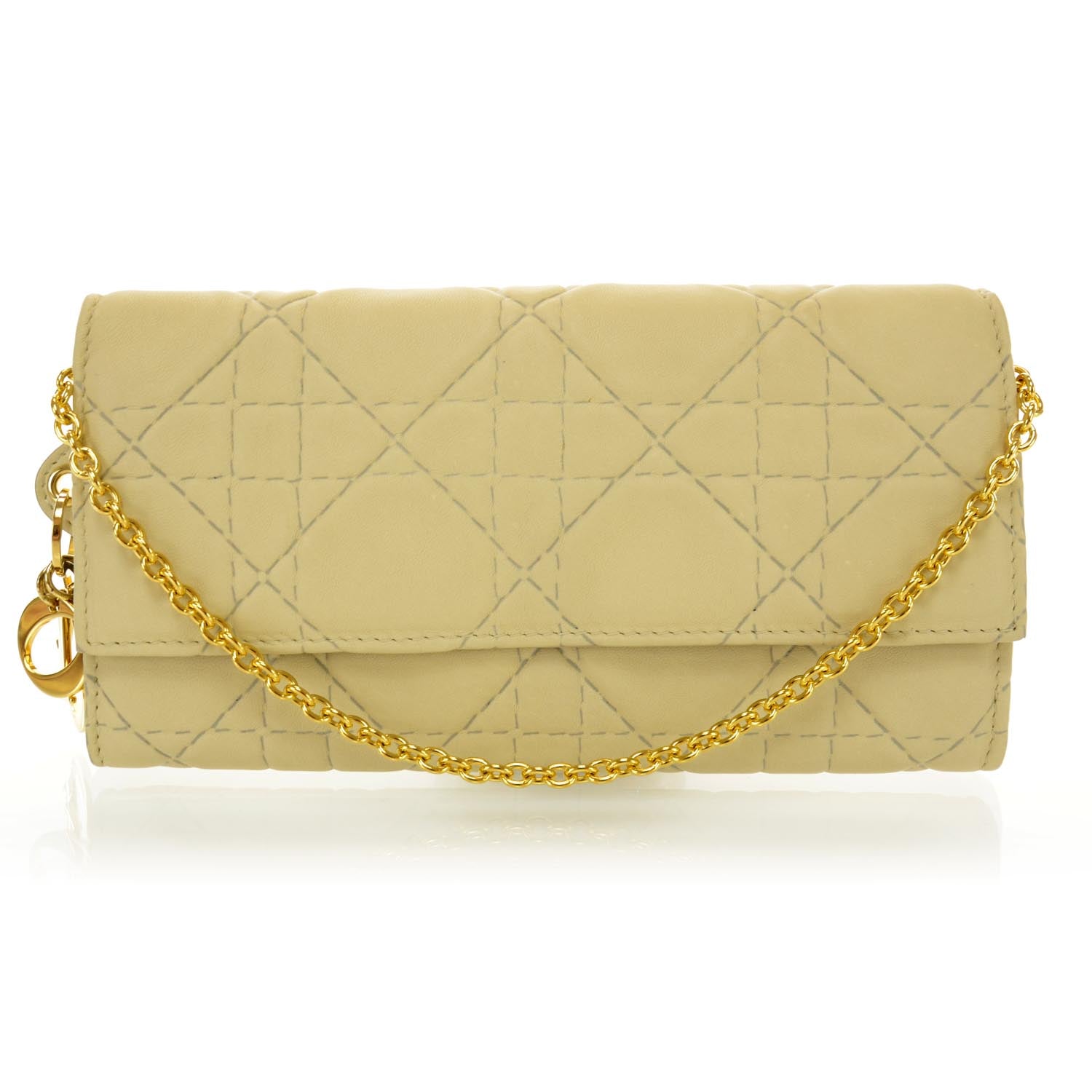Christian Dior Lambskin Cannage Rendezvous Chain Wallet Beige 1 of 7