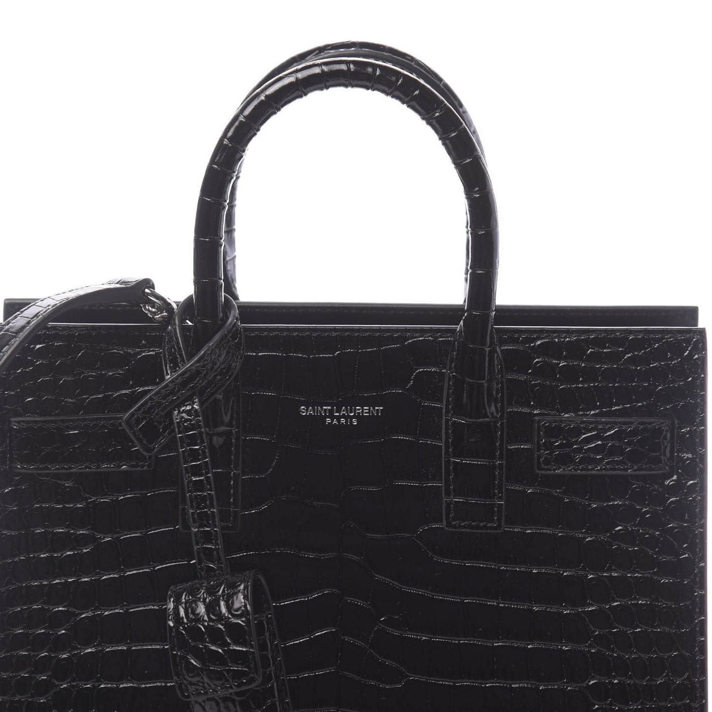 Calfskin Crocodile Embossed Nano Sac De Jour Black