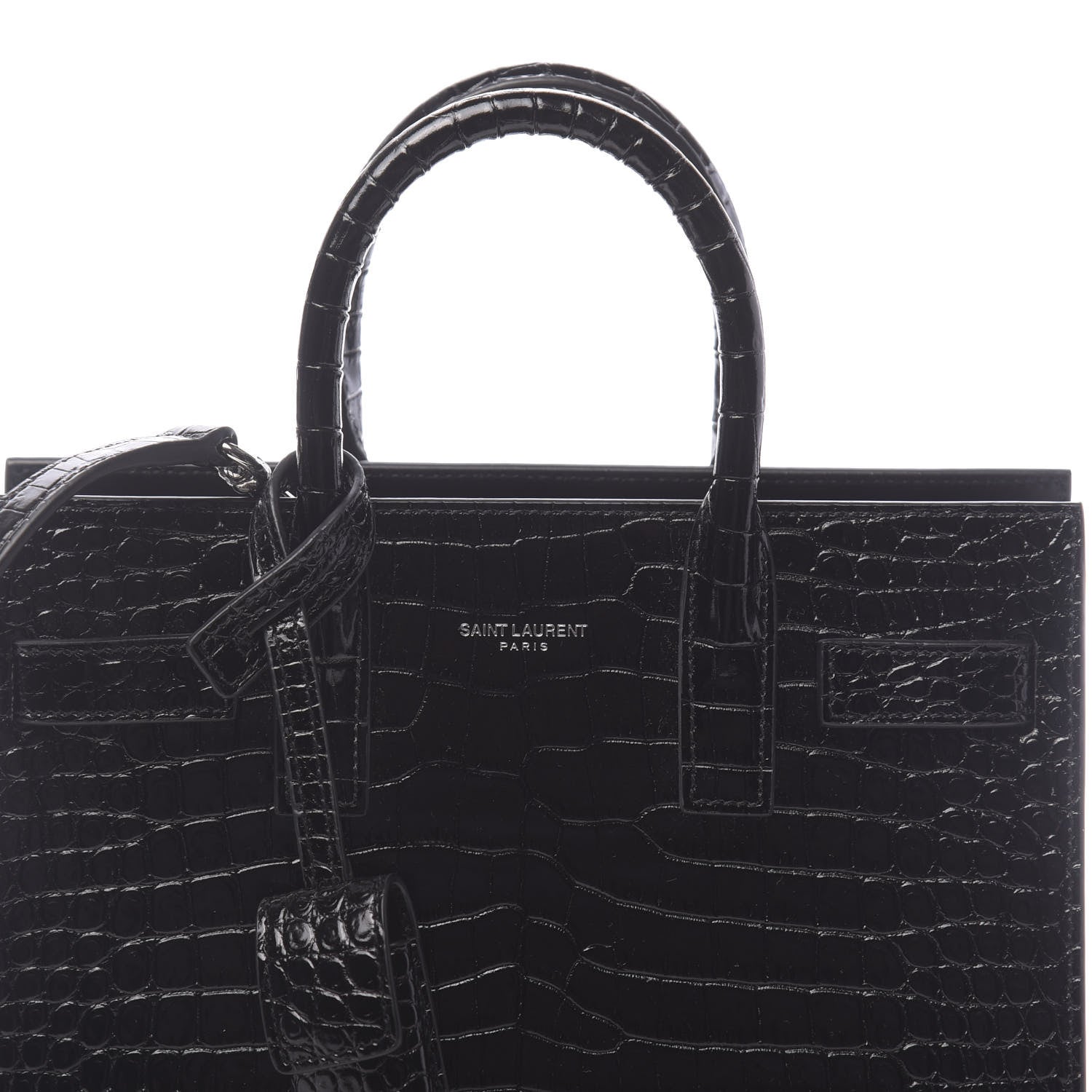 Saint Laurent Calfskin Crocodile Embossed Nano Sac De Jour Black 10 of 10
