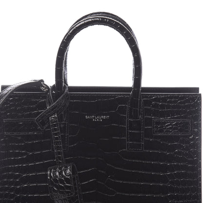 Saint Laurent Calfskin Crocodile Embossed Nano Sac De Jour Black 10 of 10