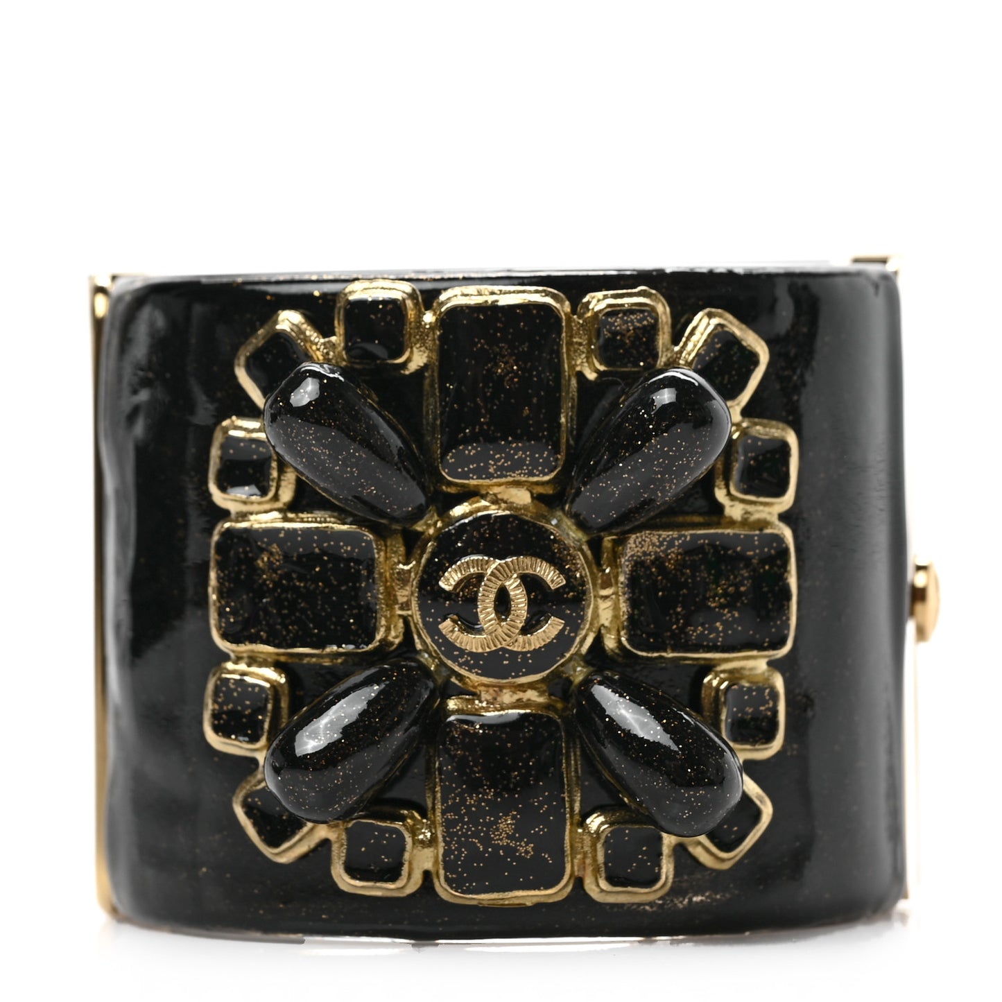 Resin Glitter Gripoix CC Wide Cuff Black