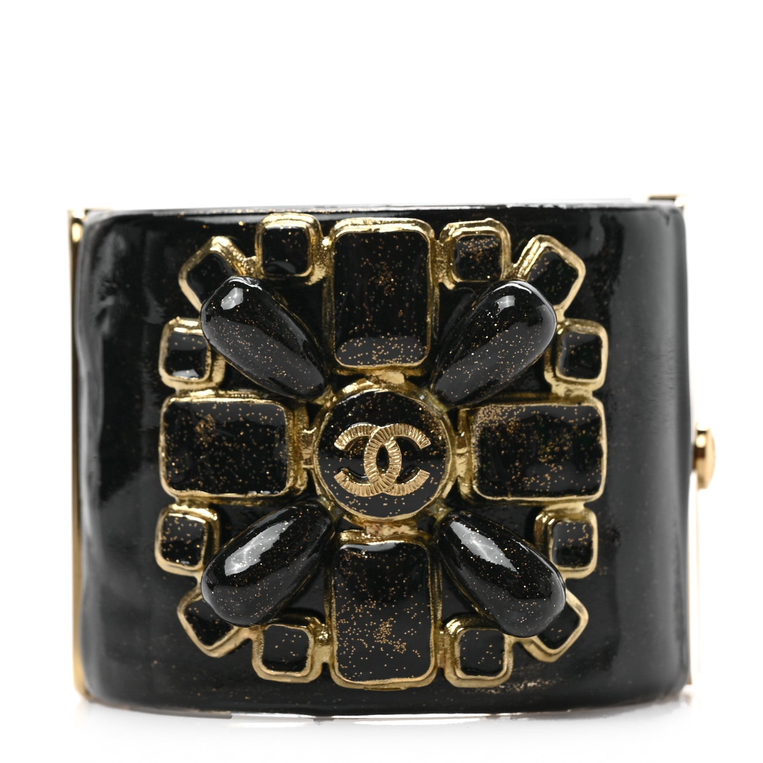 Chanel Resin Glitter Gripoix CC Wide Cuff Black 1 of 4