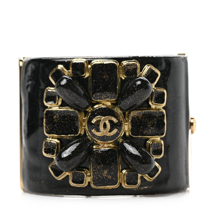 Chanel Resin Glitter Gripoix CC Wide Cuff Black 1 of 4