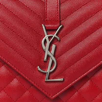 Saint Laurent Grain De Poudre Textured Mixed Matelasse Triquilt Medium Monogram Satchel New Red 9 of 12