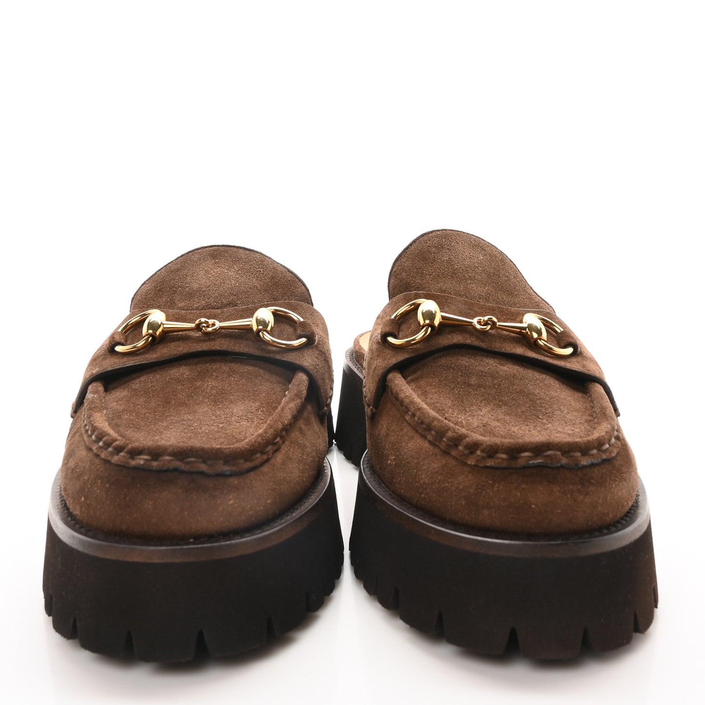 Suede Horsebit Platform Mules 40 Washed Brown