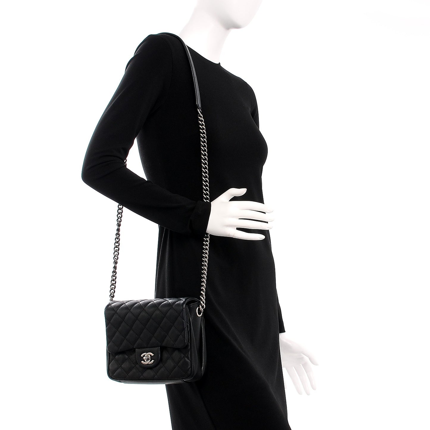 Caviar Quilted Small Rock In Rome Flap Black