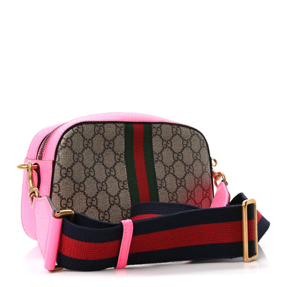Gucci GG Supreme Monogram Textured Dollar Calfskin Web Ophidia Small Crossbody Bag Beige Ebony Fuchsia 3 of 10