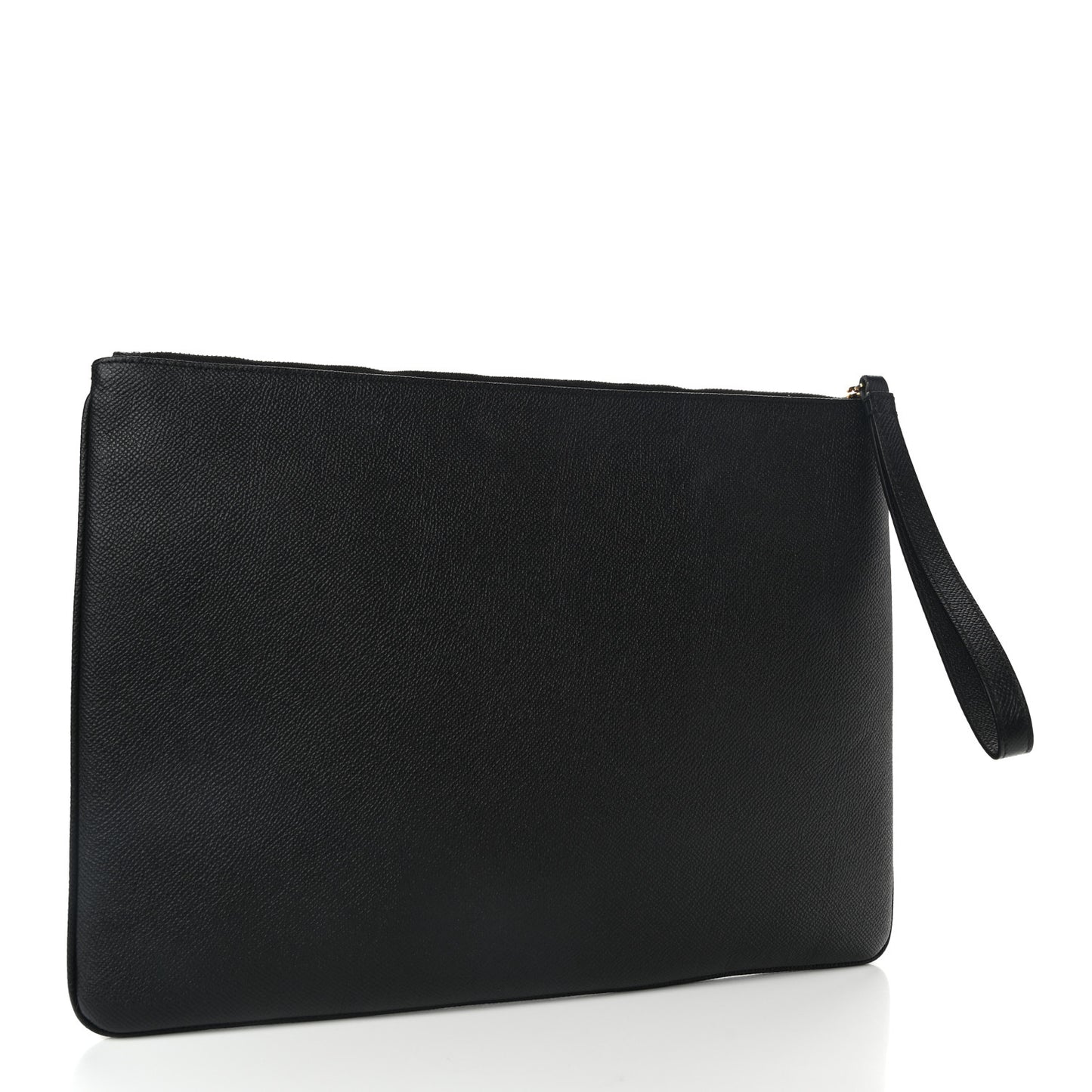 Textured Calfskin Logo Large Cash Pouch With Handle Black White