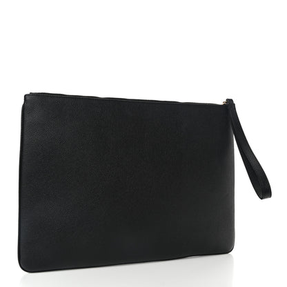 Balenciaga Textured Calfskin Logo Large Cash Pouch With Handle Black White 3 of 6