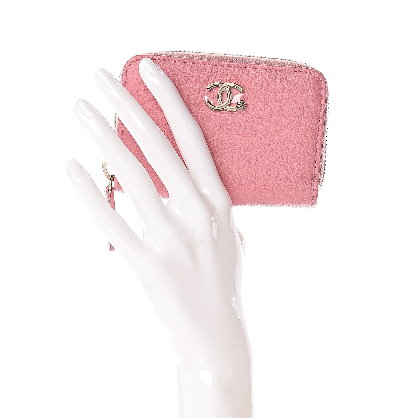 Goatskin Camellia Zip Coin Purse Pink