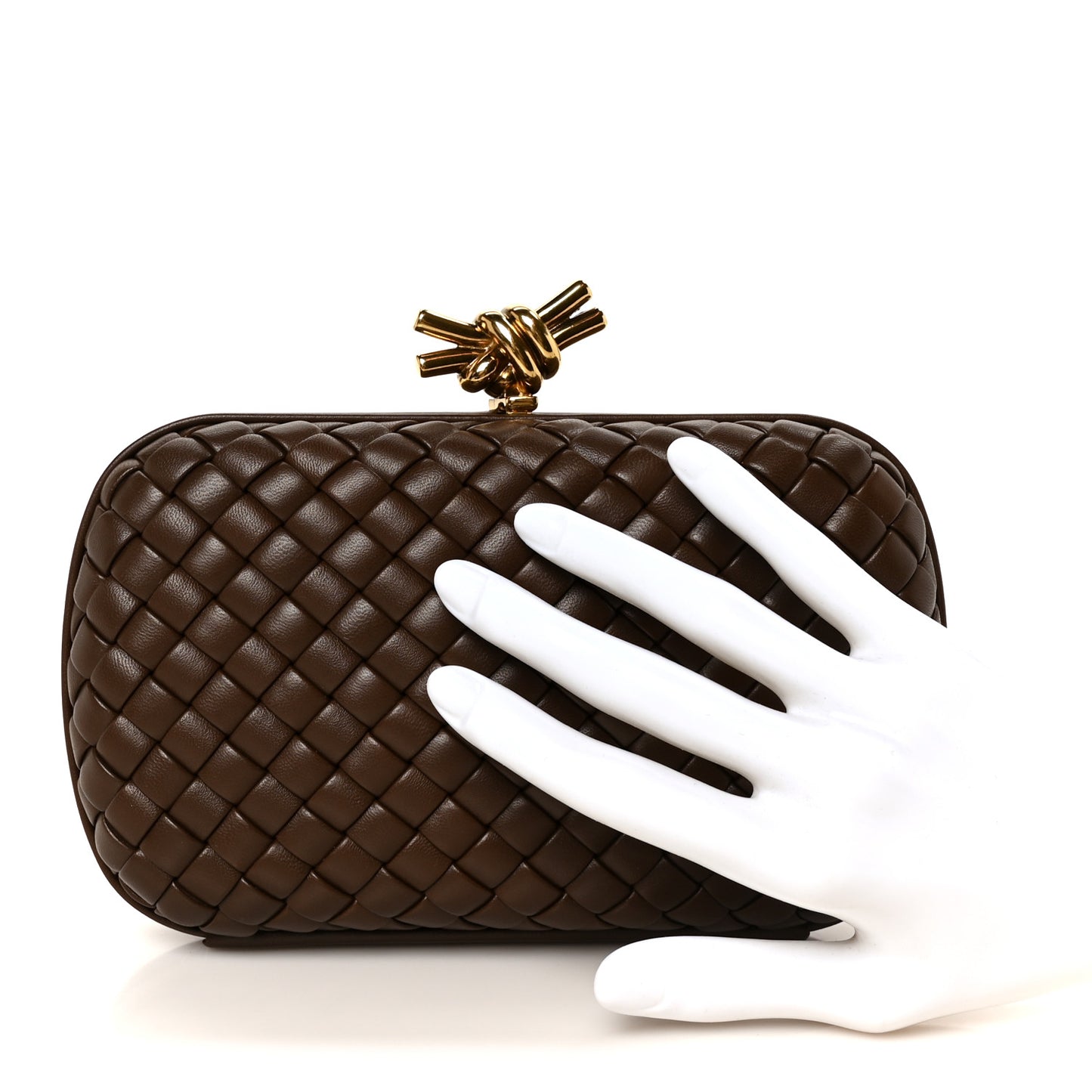 Nappa Intrecciato Knot Clutch Madder Brown