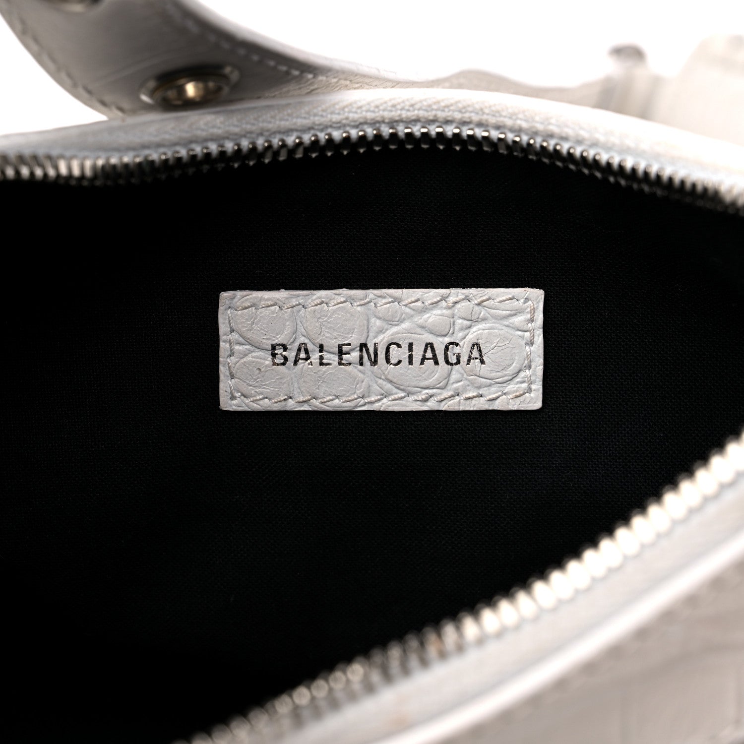 Balenciaga Extra Supple Calfskin Crocodile Embossed Le Cagole Shoulder Bag XS White 7 of 16