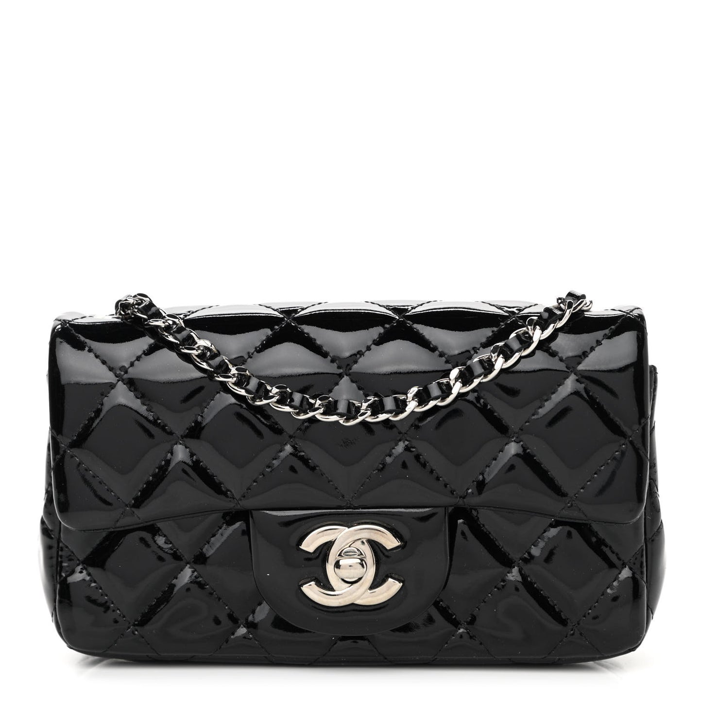 Patent Calfskin Quilted Extra Mini Rectangular Flap Black